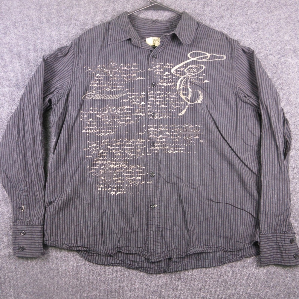 Red Camel Shirt Mens XL Black Stripe Long Sleeve Cross Graphic Studded Gothic